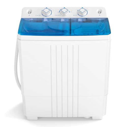 COSTWAY Portable Washing Machine, Twin Tub 20Lbs Capacity, Compact Laundry Washer(12Lbs) and Spinner(8Lbs), Durable Design for Apartment Dorm RV, Blue+White
