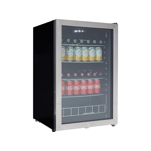 Cookology CBC130 Undercounter Drinks Fridge, 54cm Glass Door Beverage Cooler (Silver)