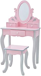Fantasy Fields Rapunzel Girls Dressing Table with Mirror and Stool, Kids Vanity Table, Kids Makeup Table, Age 3 Years+, Tri-Fold Mirror, Pink