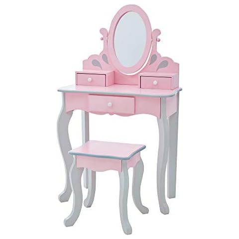 Teamson Kids Kinder Schminktisch mit Spiegel und Hocker Frisiertisch TD-12851A Cover