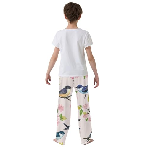 Colorful Birds Spring Flowers Boys Long Pants Soft Trousers Elastic Waist Kids Lounge Bottoms with Pockets S-XL3