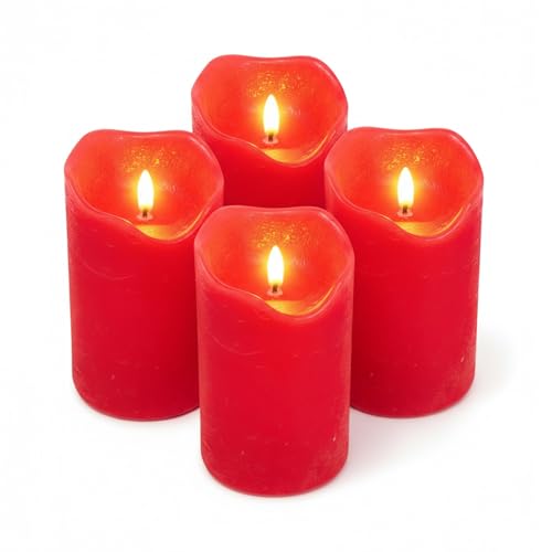 ToCi 4 x LED Kerzen Hellrot Ø 7,5 x 15 cm – Flammenlose...
