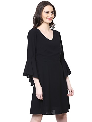 Image of Harpa Black Solid Dress(GR5119-BLACK)