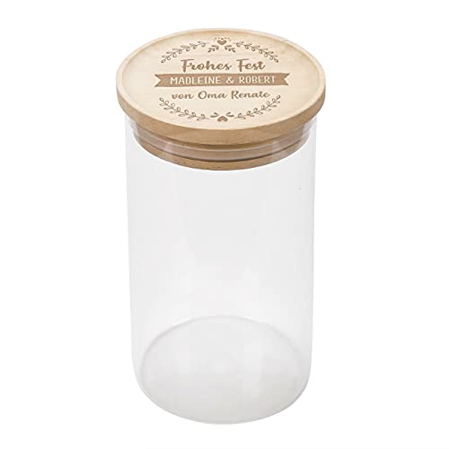 Herz & Heim® Vorratsdose aus Glas mit graviertem Holzdeckel (3...