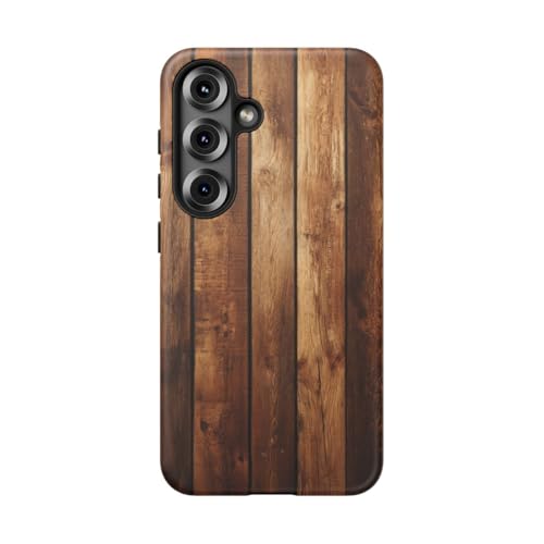 Coque rigide Galaxy S25 marron imitation texture de panneau de bois rustique