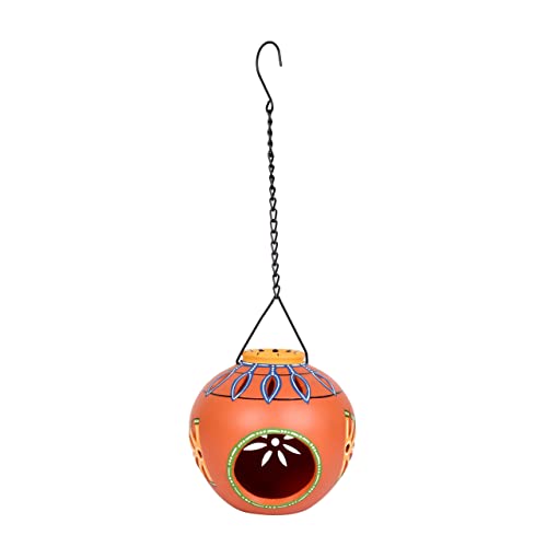 Image of AAKRITI ART CREATIONS Terracotta Handpainted Orange Hanging Tea Light | Floral Art Handmade Hanging Decor | Matte Finish Terracotta Decorative Hanging Items for Home | Handpainted Decor