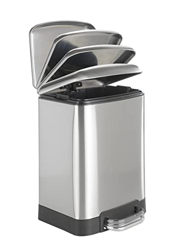 Wenko Step, Odorless, Waste, (Wxhxd): 8.9X9.1X12.6 In, Stainless Steel Lid And Foot Pedal, Garbage Bin, Handsfree Trash Can, 9.1" X 12.6" X 8.9", Silver #TOP1
