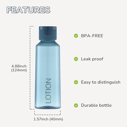 LISAPACK 3.4 oz Travel Bottles for Toiletries, 6pcs Plastic Containers for Shampoo TSA Approved (100ml, Blue)3
