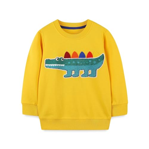 Meufam Toddler Boy Girls Underlay Crocodile Embroidery Sweater Round Neck Long Sleeve Pullover to