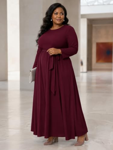 Image of PinkPatty Women's Plus Size V Neck 3 /4 Sleeve Boho Maxi Dress with Pockets