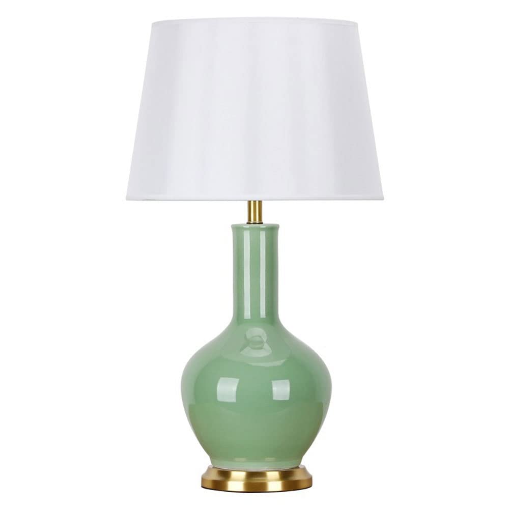 SGKOMN Yellow Ceramic Table Lamp Oriental Jingdezhen Vase Desk Lamps Bedroom Bedside Desk Nightstand Lamp Metal Base And Fabric Shade For Home Office