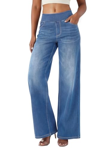 Jean femme taille haute coupe droite et stretch en denim extensible