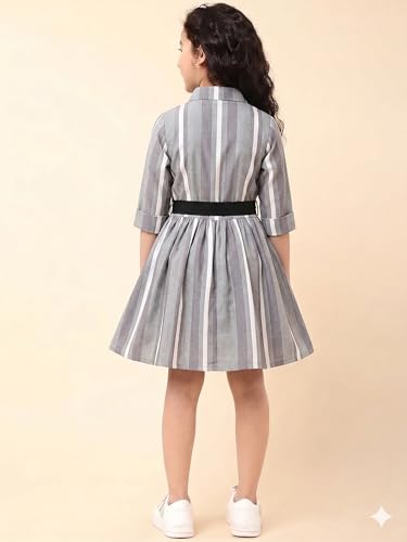 Image of A.T.U.N. (ALL THINGS UBER NICE) Girls 100% Cotton Shirt Dress with Belt | Button-Down Dress with Collar Neck | Soft Breathable Kids Outfit for Girls