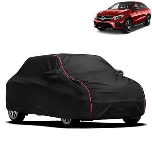 Image of Waterproof Car Cover for Mercedes Benz GLE | All-Weather Protection, Dustproof & UV Resistant | Triple Stitched Mirror Pockets, Windproof Buckle Strap with Elastic Hem, Black-Red Piping