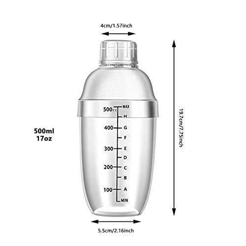 1Pc 500Ml/17Oz Plastic Cocktail Shaker With Scale And Strainer Top, Clear Plastic Cocktail Shaker Bottle Wine Mixer Bottle Cocktail Tea Measuring Jigger For Bar Party Home Use (1) #TOP1