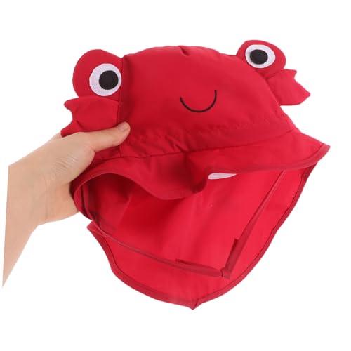 Wide Brim Sun Hat with Neck Flap UV Protection for Beach Quick Dry Cartoon Crab Design for Summer Outdoor Activities Boys and Ages Red4