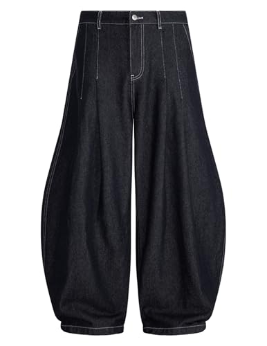 Aelfric Eden Baggy Barrel Pleated Jeans Unisex Wide Leg Denim Pants Loose Fit Streetwear Casual Fashion Trousers Blue 28
