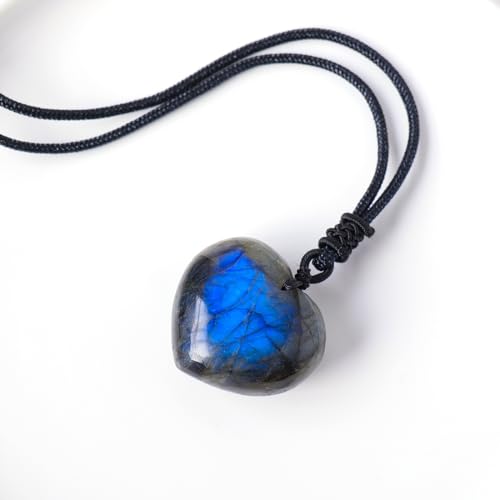 Rjingshi HEART LABRADORITE 1Pcs Natural Labradorite Crystal Heart Shape Pendant Necklace Healing Crystal Moonstone Polished Stone Pendant thumb #1