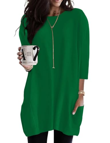 Poetsky Womens 2026 Long Tunics or Tops to Wear with Leggings 3/4 Lenth Sleeve Blouses Shirts Kelly...