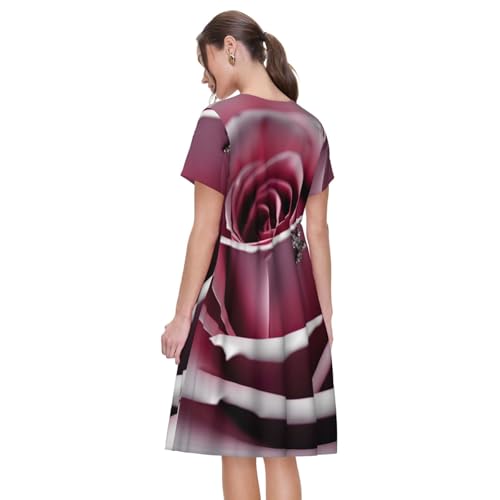 Robe d'été décontractée motif rose rose romantique à manches courtes - 5