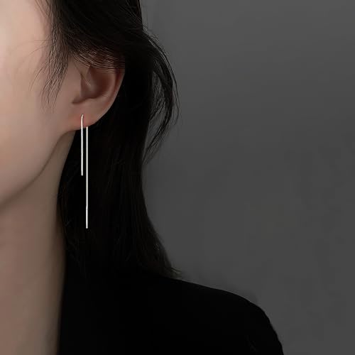 Reffeer Solid 925 Sterling Silver Chain Threader Earrings Dangle for Women Teens Minimalist Chain Dangle Earrings Long Tassel Earrings2