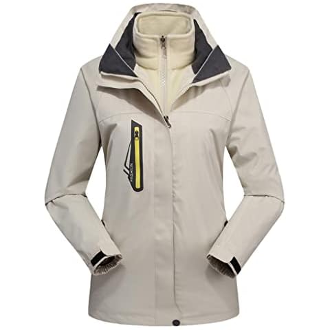 AbelWay Women's Mountain Waterproof Windproof Fleece 3 in 1 Jacket Ski Hooded Rain Coat - Beige - Large Cover