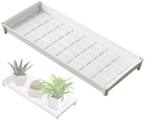 Plastic Plant Drip Tray with Water Storage Plug - Thickened Multi-Functional Pot Water Collector for Indoor/Outdoor Use (White, 43x10x3cm/17x4x1.2in)