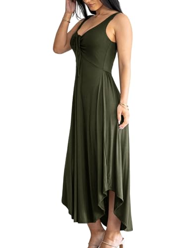 Image of Langwyqu Womens 2026 Summer Sleeveless Tank Dress Empire Waist Asymmetrical Flowy Casual Maxi Dresses