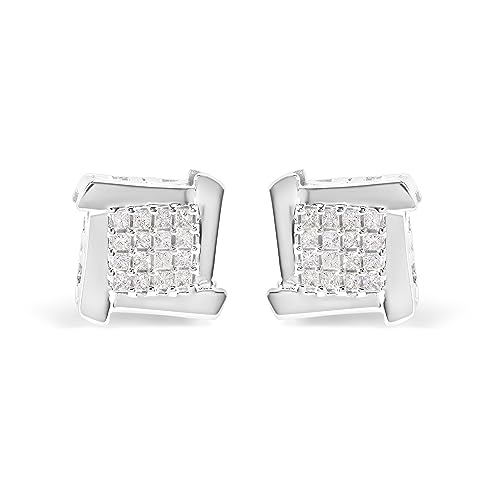 10K White Gold 1/2 Cttw Composite Princess Diamond Square and Swirl Stud Earrings (I-J Color, I1-I2 Clarity)
