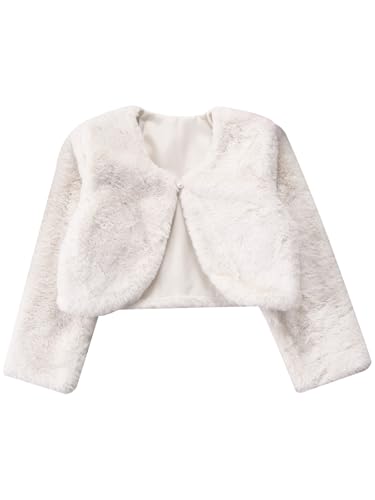 Aislor Flower Girls Wedding Party Dress Coat Faux Fur Jacket Open Front Bolero Shrug Princess Cape Cardigan Outwear3