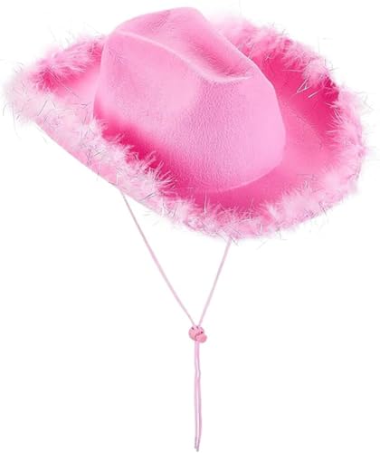 OZYILIAN Cowboy/Cowgirl Hut Federboa für Frauen Unisex Cowgirl Hut für Party Kostüm Dress Up All Ages(#2N One Size)