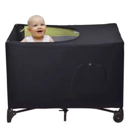 Image of Baby Blackout Crib Canopy Cover, Stretchy Polyester Mesh, Blocks Light for Travel, Camping