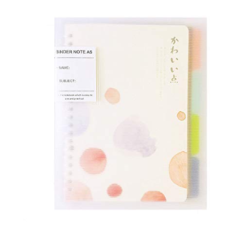 Doraking A5 Size Frosted Transparent PP Loose-leaf Spiral Refillable Notebook with 4 Colored Index Pages Dividers - 45 Sheets A5 Refillable Spiral Notebook (Pink)