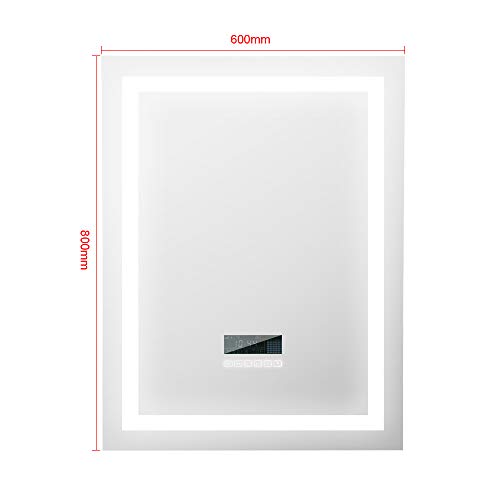 Flyelf Bathroom Wall Mirror,with Two Bluetooth Speakers,Illuminated Touch Control Dimmable 600x800mm