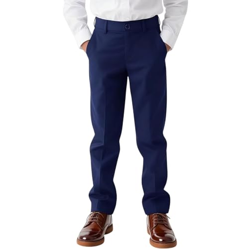 Boys Flat Front Pants for Kids School Uniform Slacks Pants with Adjustable Waist