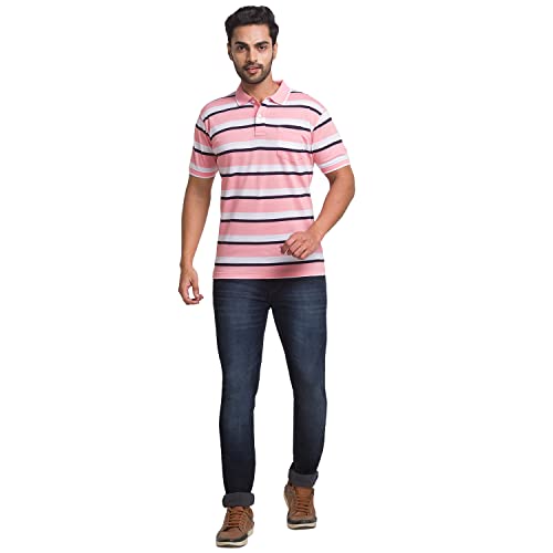 Image of COLOR PLUS Men's Striped Tailored Fit T-Shirt (CMKT14604-R4 Medium Red