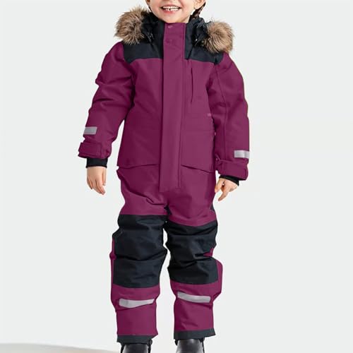 Children Ski Suit Insulated Snow Bib Overalls Thermal Warm Windproof Snowsuit With Removable (Dark Purple #4, 1-2 Years)3