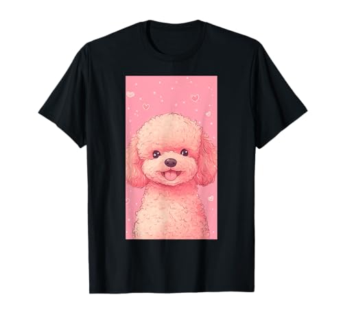 Dog lover Pet lover Animal art Pink aesthetic Caniche con temática de caniche Kawaii perro lindo perro de dibujos animados Camiseta Unisex-Adultos S Manga Corta Camiseta de Tirantes Negra Talla S
