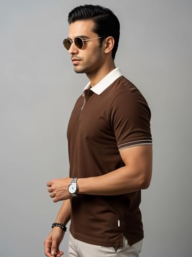 Image of Mens Premium Cotton Polo T-Shirt | 220 GSM Soft Fabric | Casual Stylish Look | Zipper Polo Design Snow White Polo T Shirt | Polo Tshirt for All-Day Wear