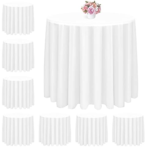 Pesonlook 8 Pack Round Disposable Table Cloth 84" White Plastic Round Table Covers Waterproof Table Cloth for Picnic BBQ,Weddings,Banquet Indoor or Outdoor(White) Cover