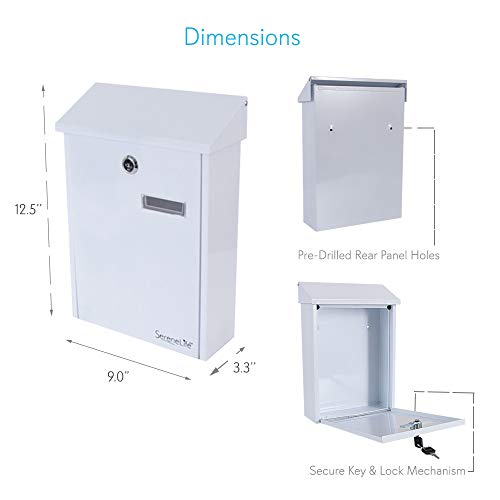 Modern Wall Mount Locking Mailbox - Indoor Outdoor Universal Vertical Mounted Mail Box, Large Capacity Home/Office Drop Slot Secure Lock Keys - Serenelife Slmab26 #TOP4