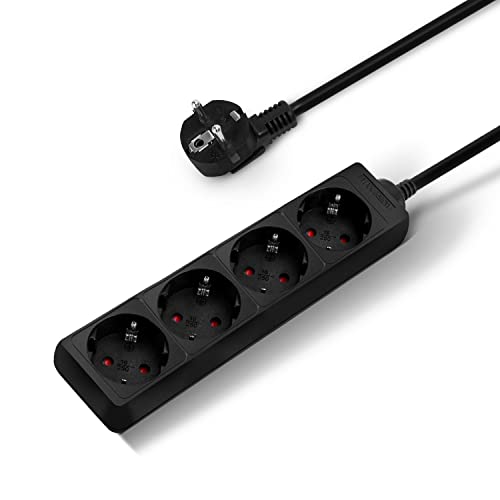 Aigostar-Steckdosenleiste 4-Fach Kabel 1.5m 16A 3680W,Kindersicherung, B&uuml;ro, Reisen-Schwarz