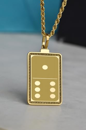 Collier en argent sterling 925 doré avec pendentif domino fait main unique