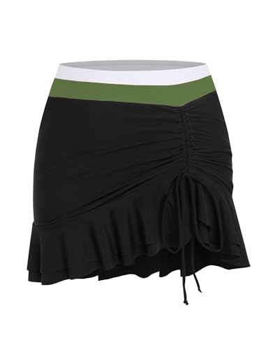 Image of ZAFUL Colorblock Bandeau Tankini Swimsuits for Women 2 Piece Tummy Control Bathing Suit Drawstring Ruffle Swim Skort