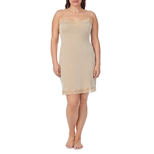 Jones NY Women's Silky Touch 38 Spaghetti Strap Anti-Cling Full Slip w/Lace Underwear, Nude, L