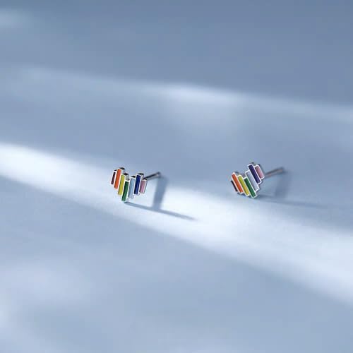 SLUYNZ 925 Sterling Silver Colored Love Heart Earrings Studs for Women Teens Rainbow Heart Stud Earrings2