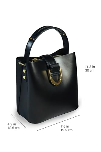ON / ELEVEN Leather Bucket Bag for Women - Black and Brown Genuine Leather Medium Size Purses4