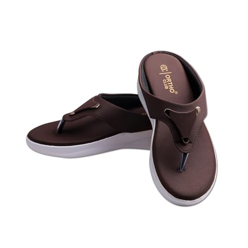 Image of ORTHO CLUB Orthopedic Women's Slippers | Brown Soft Comfort Slip-On Sandal for Heel Pain Relief | Anti-Skid Sole | Lightweight Flip-Flop