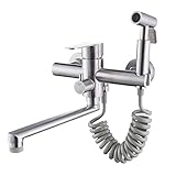 Wasserhahn Küche Wandmontage,360° Drehbare Küchenarmatur Wandmontage, Mit Hitzebeständig Spritzpistole Einfache Montage Küchenarmatur Wandmontage，Zwei Switch Modus Drehrohr 23cm, Gebürstetes Nickel