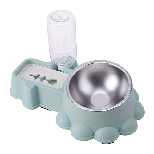 Mllepjdh実用的なペットダブルボウルドライフードボウル自動給水ボウルフードボウル猫用給餌犬皿自動給水供給